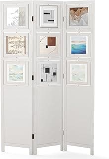 COSTWAY Biombo Divisor de 3 Paneles, 121 x 170 cm Biombo Plegable con 9 Marcos de Fotos Giratorios, Separador de Ambiente Estilo Rústico para Salón, Dormitorio, Oficina, Comedor