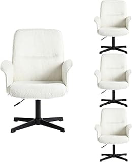 MEUBLE COSY Juego de 4 Sillas de Escritorio Sillones de Maquillaje Giratoria Altura Ajustable con Reposabrazos para Estudio Dormitorio Oficina en Tela de Felpa, Blanco