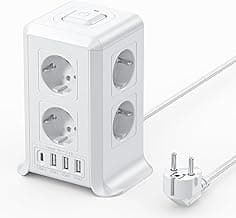 Torre Regletas Enchufes, Regleta Enchufes Proteccion Sobretension con Interruptor, con 8 Tomas de AC y 4 USB Regleta Vertical, 2M Enchufe Multiple es Adecuado para Escritorios, Salones y Dormitorios