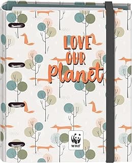 Dohe - Archivador 4 Anillas con Recambio 100 Hojas - Tamaño A4, Cierre con Goma, 4 Separadores de Colores, Sobre Portadocumentos, Papel 90 g/m², Compresor, Material escolar - WWF Love Our Planet