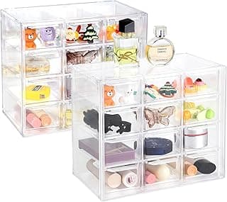 Supaway Organizador de escritorio transparente con 12 cajones extraíbles de acrílico, ideal para joyas, cuentas, pendientes y accesorios pequeños, con opción de montaje en pared o escritorio