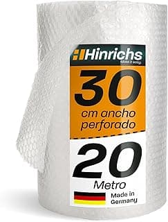 Hinrichs Rollo de Papel Burbujas 20m x 30cm perforado - Ideal para Envíos, Embalajes y Mudanzas - 100% Reciclable - Plástico de Burbujas como Material de Embalaje - Material de Amortiguación