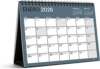 Miquelrius - Calendario de sobremesa 18 meses, Planificador de Julio 2025 a Diciembre 2026, Tamaño A5, Espacio para anotar, Espiral doble con base de cartón, Variadas tonalidades interiores, Español