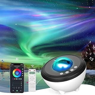 Febotak Proyector Estrellas Aurora Proyector Planetarium Galaxias Luz Noctura Altavoz Música, 8 Sonidos Ambientales & Melodías, Compatible con Alexa, Control App/Remote/Voz, 48 Colores