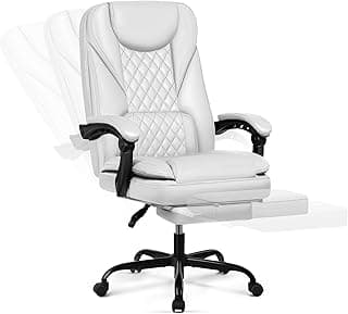 DoChair Silla de oficina ergonómica hasta 140° con reposapiés, reposacabezas, función basculante, silla de oficina giratoria de piel sintética, color gris