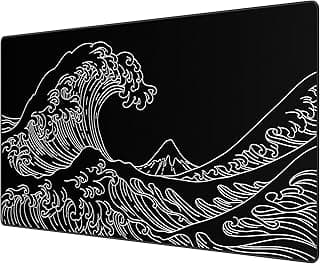 JIALONG - Alfombrilla de ratón para juegos XXL Speed (900 x 400 mm), color negro, XXL, para el escritorio, diseño de onda marina, impermeable, antideslizante, para ordenador, PC y ordenador portátil