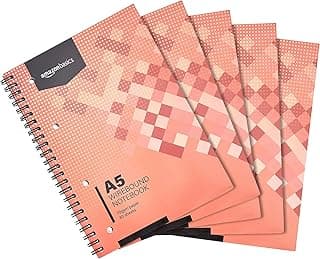 Amazon Basics Cuaderno de anillas, 80 hojas /160 páginas, tamaño A5, 70 gsm, 160 hojas, 5 unidades, blanco
