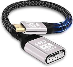 Mini HDMI To HDMI Adaptador,4K@60HZ 1080P Adaptador HDMI a Mini HD MI Trenza de Nylon Soporta Ethernet,UHD,3D,HDR,ARC,Mini HDMI Compatible con Nikon D7100 Canon EOS RP/R,Raspberry Pi Zero/Zero W etc