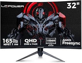 LC-Power 32 Pulgadas Monitor Gaming Curvo, 2K QHD 2560X1440, 165Hz, 1ms, VA 1500R, Contraste 3500:1, 120% sRGB, AMD FreeSync™ Premium y HDR, VESA, RGB - LC-M32-QHD-165-C-V2