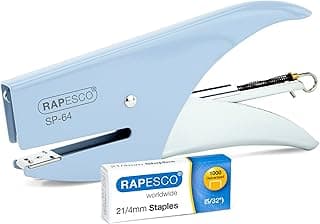 Rapesco 1376 Grapadora de Tenaza SP-64 y 1000 Grapas Tipo 21/4 mm, Capacidad para 12 Hojas, Celeste