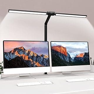 bravzurg Lampara LED escritorio, 24W lámpara flexo led potente de fuente de luz doble, con abrazadera y sensor de luz, 5 niveles brillo, 5 temperaturas color, para estudiar, monitor, oficina, estudio
