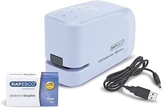 Rapesco 1452 626EL Grapadora Automática USB/Batería con 1000 Grapas 26/6mm, Capacidad para 15 Hojas, Celeste