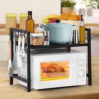 VINATO Soporte Extensible para Microondas, Soporte de Cocina en Acero, 50kg Capacidad, con Ganchos, para Horno y Electrodomésticos (40-64cm Ajustable)