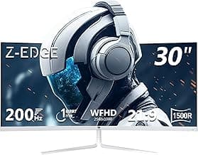 Z-Edge Monitor Gaming Curvo Blanco 30'' 200Hz, 1ms, 2560x1080, FreeSync, Pantalla PC White Ultra Ancho 21:9, Inclinación Ajustable, 1500R VA, 2×HDMI2.0 &2×DP1.4, RGB, VESA 75*75mm(DP Cable Incluido)