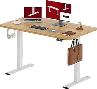SANODESK 120 x 60 cm Escritorio Elevable Eléctrico con 2 Ganchos, Regulable en Altura, Telescópico Bidireccional, con Control de Memoria y Tecnología Anticolisión (Arce Blanco)