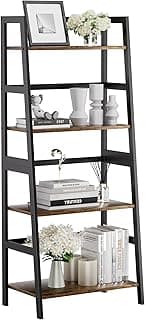 HITNET Estantería de Escalera, Librería de 4 Niveles, Estante de Almacenamiento Independiente para Salón, Baño, Cocina, Oficina en Casa, Marrón Rústico y Negro