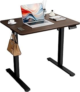 ERGOMAKER Escritorio Elevable Eléctrico 80x60 cm, Mesa Elevable con Tablero de Empalme, Mesa Escritorio Ajustable para Oficina y Hogar, Nogal Negro