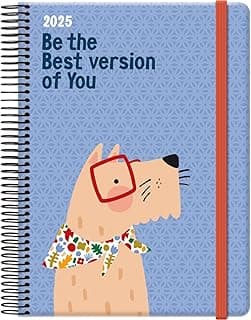Dohe - Agenda 2025 - Día Página, A5 (15x21 cm), 12 Meses Enero a Diciembre, Tapa Dura y Goma, Planificador en Español, 4 Páginas de Pegatinas, Material de Oficina - CUTE DOG
