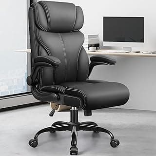 FelixKing Silla Ejecutiva, Ergonómica, Grande y Alta Silla de Ordenador, Silla de Oficina en Casa con Reposabrazos Abatibles, Silla Giratoria de Piel sintética de PU con Función Balancín (Negro Mate)