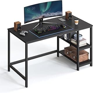 VASAGLE Escritorio, Escritorio con 2 Estantes a la Izquierda o a la Derecha, Mesa de Trabajo, para Salón Oficina, Estructura de Acero, Industrial, Negro Ébano LWD047B16