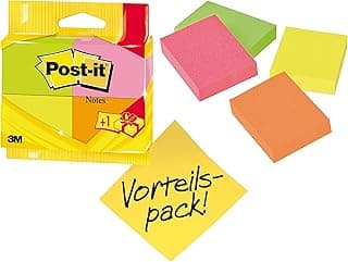 Post-it Notas, Colores De Neón Surtidos, 38 mm x 51 mm, Paquete Promocional, 100 Hojas/Bloc, 3 Blocs + 1 Gratis/Paquete