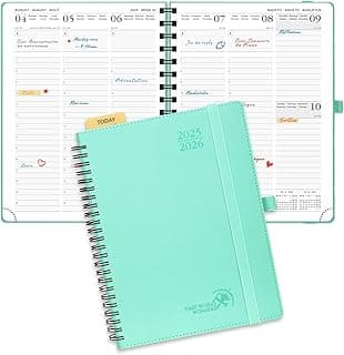 POPRUN Agenda 2025 2026 Semana Vista 22 x 16,5 cm, Semanal 17 Meses de Ago.2025 a Dic.2026, Planificador en Espiral, Tapa Blanda, 80 GSM Papel, Verde