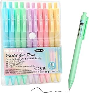 Mutsitaz 10 bolígrafos retráctiles de tinta negra de 0.5 mm, escritura suave, bolígrafos de gel pastel para escuela, oficina, suministros de regalo