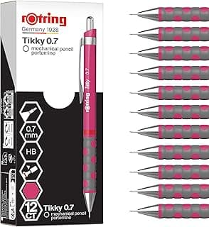 Portaminas rOtring Tikky | HB 0,7 mm | Cuerpo magenta (rosa) | Ligero con agarre de goma | 12 piezas