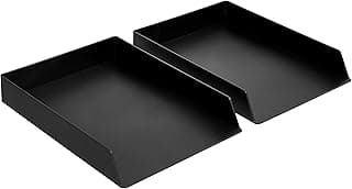 Amazon Basics Organizador de plástico, Rectangular bandeja para cartas, paquete de 2, 24.6 x 5.6 x 33 cm, Negro