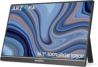 ARZOPA 16.1" Monitor Portatil, de 1920×1080 FHD IPS Pantalla Portátil Monitor con Una Sola Varilla, Soporte HDMI/Type-C/USB-C, de Protección Ocular, para Computadora Portátil/PC/Mac/PS3/4/5/Xbox
