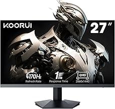 KOORUI Gaming Monitor 27 Pulgadas, QHD 2560 x 1440 PC Pantalla con tecnología Adaptive-Sync (IPS Panel, 170Hz, 1ms, DCI-P3 90%, Gsync Compatibilidad, 2xHDMI, VESA, DisplayPort, inclinación Ajustable)