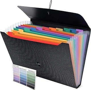 Lamitocs Carpeta expandible A4, organizador de archivos con 13 bolsillos con etiquetas de colores, carpeta de plástico A4, expansor de almacenamiento de documentos para escuela, oficina y hogar, negro