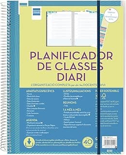 Finocam - Planificador de Clases Diario 1 Día Página | Espacio para 8 Clases Diarias | Tapas Personalizables y Resistentes | Incluye Adhesivos y Fundas | Multicolor, Grande, Papel | Catalán