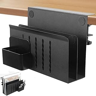 Domigard - Almacenamiento lateral de oficina, soporte para ordenador portátil desmontable sin taladrar, almacenamiento bajo mesa con soporte para bolígrafo para oficina, hogar (negro individual)
