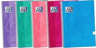 Oxford, Cuadernos A4 (Folio) Cuadrícula 4x4, Tapa Blanda, 80 Hojas, Pack 5 Libretas, Colores Tendencia