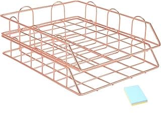 LELYFIT 2 estanterías de metal para documentos, estantes de metal, apilables, para escritorio, compartimento de almacenamiento, buzón (oro rosa)