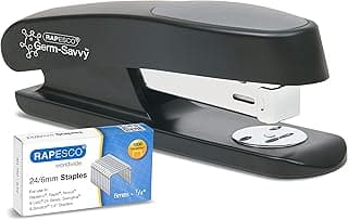Rapesco 1482 ECO Sting Ray Grapadora y 1000 x Grapas 24/6 mm, Capacidad de 20 Hojas, Protección Antibacteriana, Negro