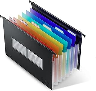 ThinkTex A4 Carpetas Colgantes de Plástico Expandibles, 7 Bolsillos de Acordeón, Apto para cajones con un ancho de 33 cm a 37 cm, Gran capacidad Adecuado para Oficina, Hogar, Escuela - 1Pcs