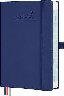 BEZEND Agenda Escolar 2025 2026 Día por Página 12 x 17 cm (B6), 16 Meses Planificador Diario de Sep.25 a Dic.26, Dia Vista con Intervalos de 30 minutos, Tapa Dura en Cuero PU - Arándano