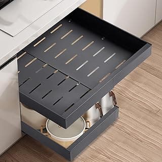 2 Paquetes Cajones Extraibles Para Cocina, Cajones Deslizantes Para Cocina, Bandeja Extraible Armario Cocina, Organizador de Cajones, no Requiere Taladrar Ni Clavar (Gris oscuro (2 piezas))