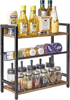 IBUYKE Especiero de 3 Niveles, Organizador Especias, Organizador escritorio, Estante de cocina,Para Comedor, Baño, Dormitorio, Oficina, Marrón Rústico TLJ021H