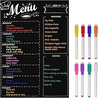 MoKo - Pizarra magnética para nevera de cocina con 8 tizas líquidas coloridas, 40 cm x 30 cm, planificador de comidas y tabla borrable en seco del bloque, notas para refrigerador, color negro