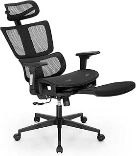 ALPHA HOME Silla de oficina ergonómica con reposapiés retráctil, respaldo alto, silla de administrador, silla de oficina en casa, ángulo de inclinación de 90-130° con reposabrazos 3D, reposacabezas