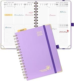 POPRUN Agenda 2025 2026 Semana Vista 21,5 x 16 cm, Tapa Dura 17 Meses Semanal de Ago.2025 a Dic.2026, Regla de Plástico, 80 GSM Papel, Violet Claro