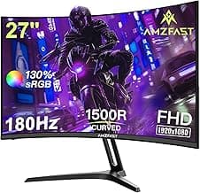 Amzfast Monitor Gaming Curvo 27'' 180 Hz, 1 ms MPRT, Adaptive Sync, HDR10, DCI-P3 95%, Anti-Flicker/Glare, Low Blue Light, 1500R, VESA Mount, HDMI/DP, AMZG27C1