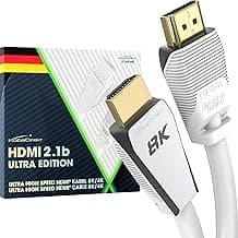 KabelDirekt – Cable HDMI 2.1 8K, edición Gamer certificada – 1m (8K@60Hz, Ultra High Speed/48G para 10K, 8K o ultra rápido 144Hz a 4K, óptimo para PS5/XBO y PC Gaming, Monitor/TV, blanco)