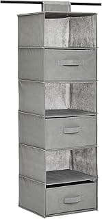 Amazon Basics Organizador colgante de 6 niveles con 3 cajones extraíbles, 17.5 cm D x 34.5 cm W x 31 cm H, Gris