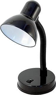 Velamp Charleston Lámpara, Base de Bombilla E27, Compatible con LED, Brazo Flexible, con Cable e Interruptor, para habitación de bebé, Escritorio, Estudio, 6 W, Negro