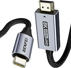 BENFEI Cable USB C a HDMI de 1.8M [8K@60Hz, 4K@240Hz, carcasa de aluminio, trenzado de nailon], Thunderbolt 3/4 compatible con iPhone 15/16 Pro/Max, MacBook Pro/Air 2023, Surface Book 2 y más