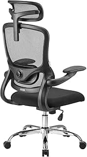 Ximstar Silla de Oficina, Silla de Escritorio Ergonómica con Soporte Lumbar, Silla de Malla con 3D Reposabrazos y Reposacabezas, Silla de Ordenador para Despacho con Ruedas, Carga 150 kg, Negra